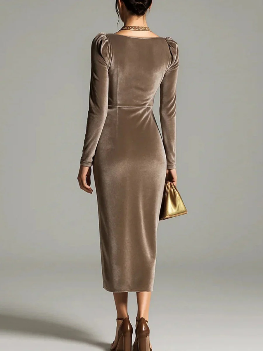 Velvet Cowl Neck Midi Party Dress - Image 7