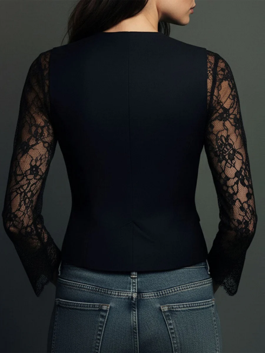 Lace Stitching V-neck Button Sexy Temperament Jackets - Image 2