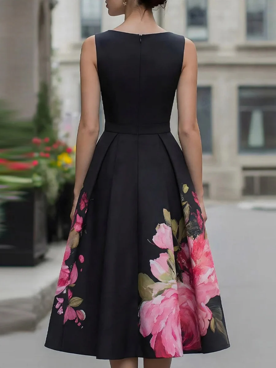 Printed Sleeveless Atmosphere Grace Black Midi Dresses - Image 2
