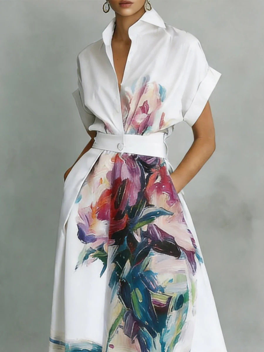 Temperament Shirt Dress Printed Vacation Midi Dresses - Image 2
