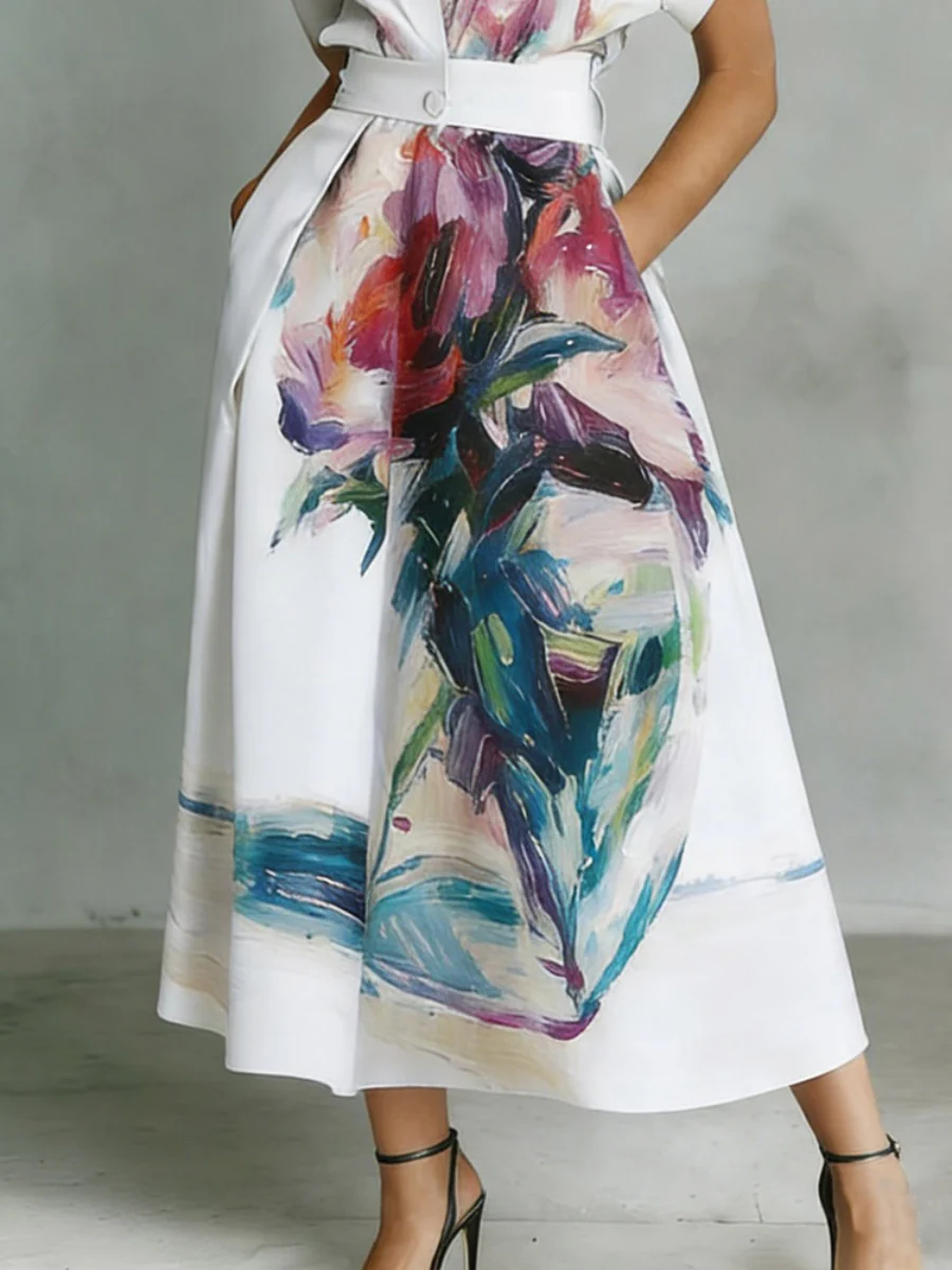 Temperament Shirt Dress Printed Vacation Midi Dresses - Image 3