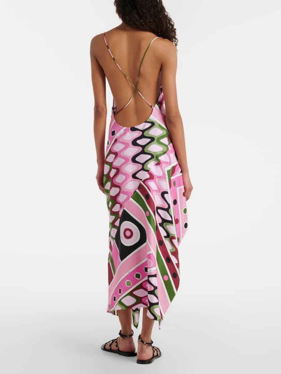 Printed Sleeveless Backless Irregular Hem Temperament Maxi Dresses - Image 2