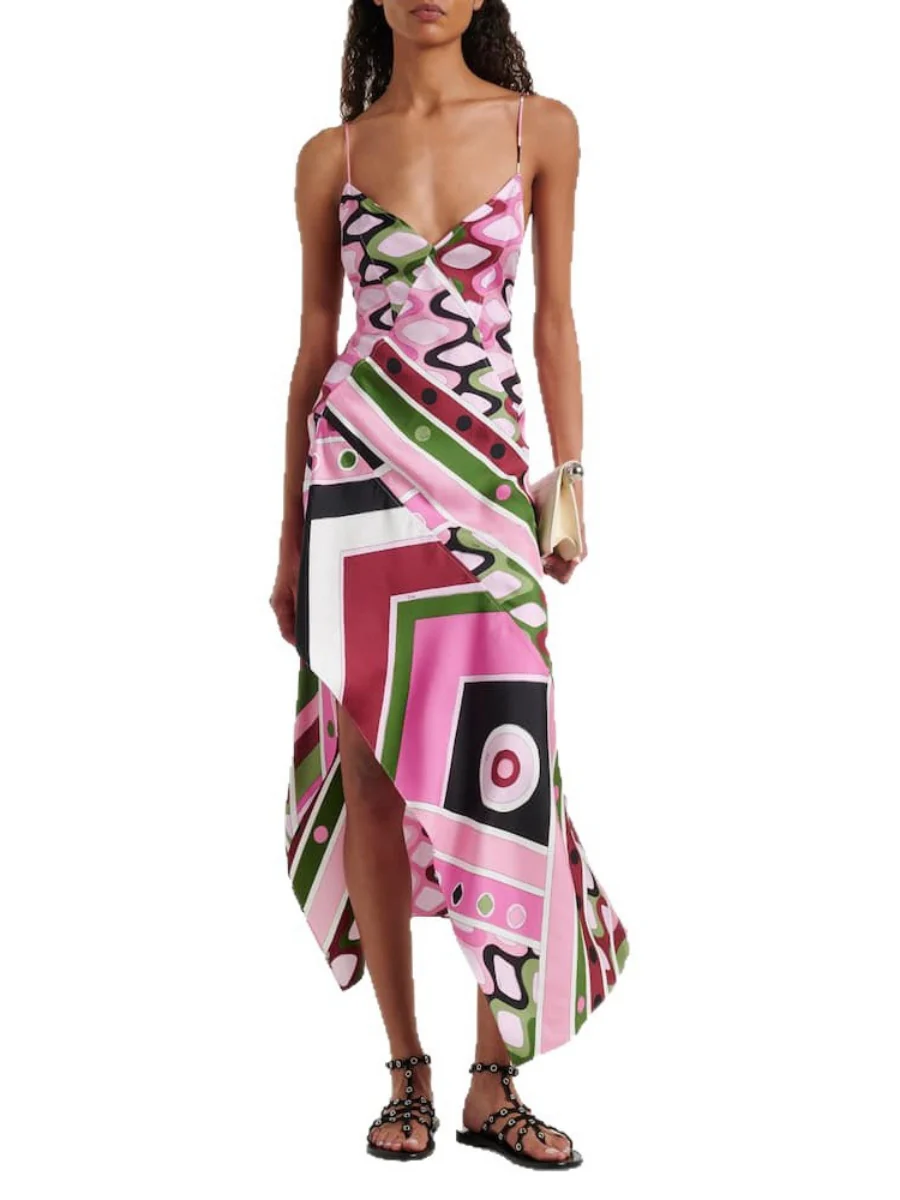 Printed Sleeveless Backless Irregular Hem Temperament Maxi Dresses - Image 5