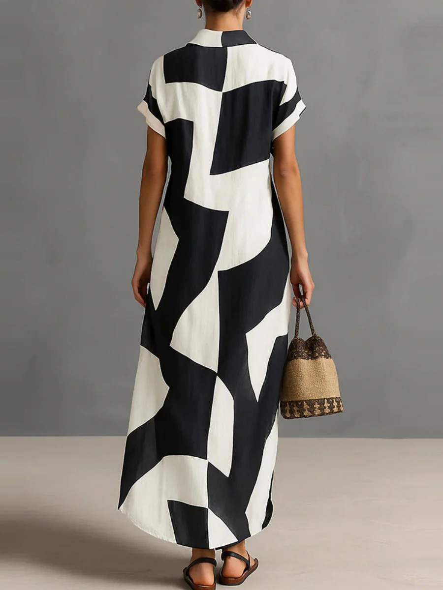 Geometric Patterns Plaid Printed Shirts Vacation Sunscreen Maxi Dresses - Image 6