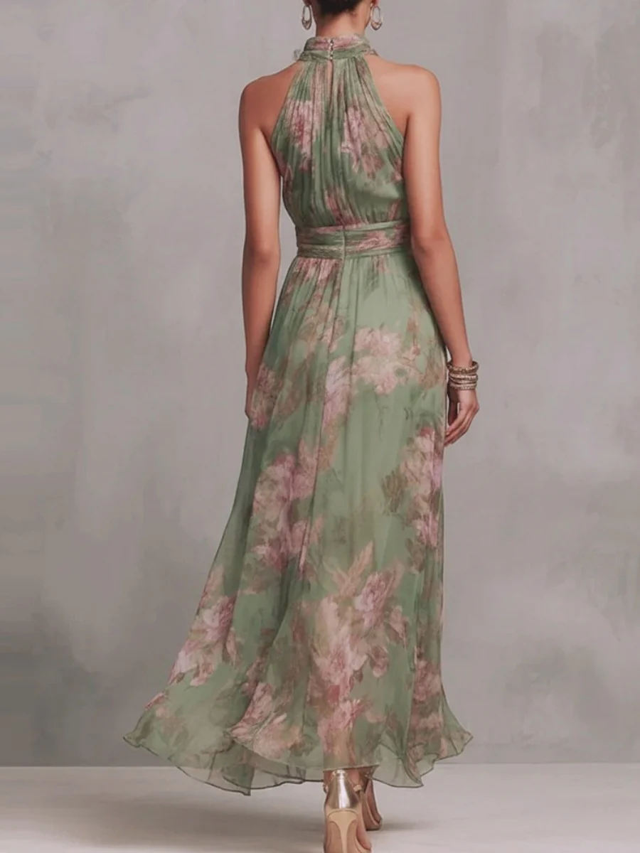 Floral Vacation Formal Dress Halter Maxi Dresses - Image 2