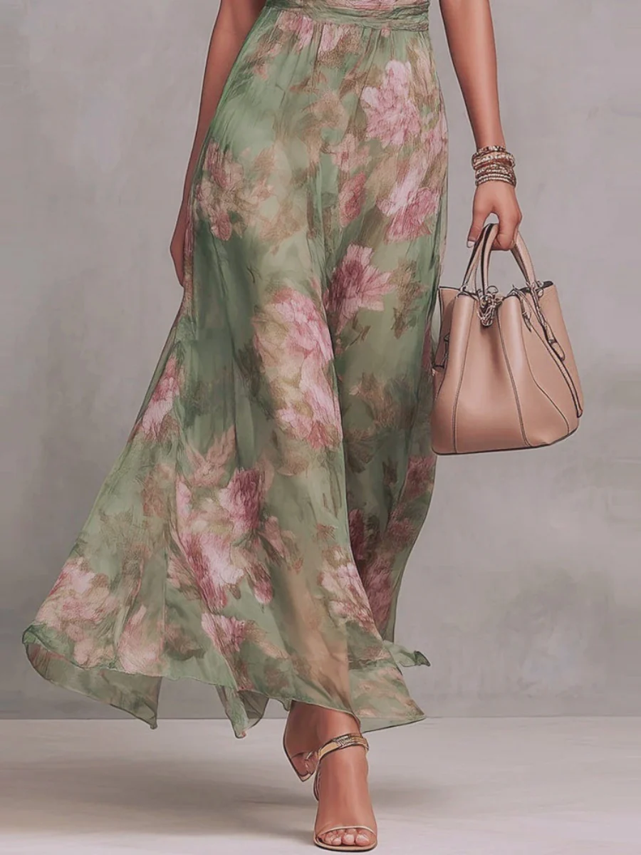 Floral Vacation Formal Dress Halter Maxi Dresses - Image 4