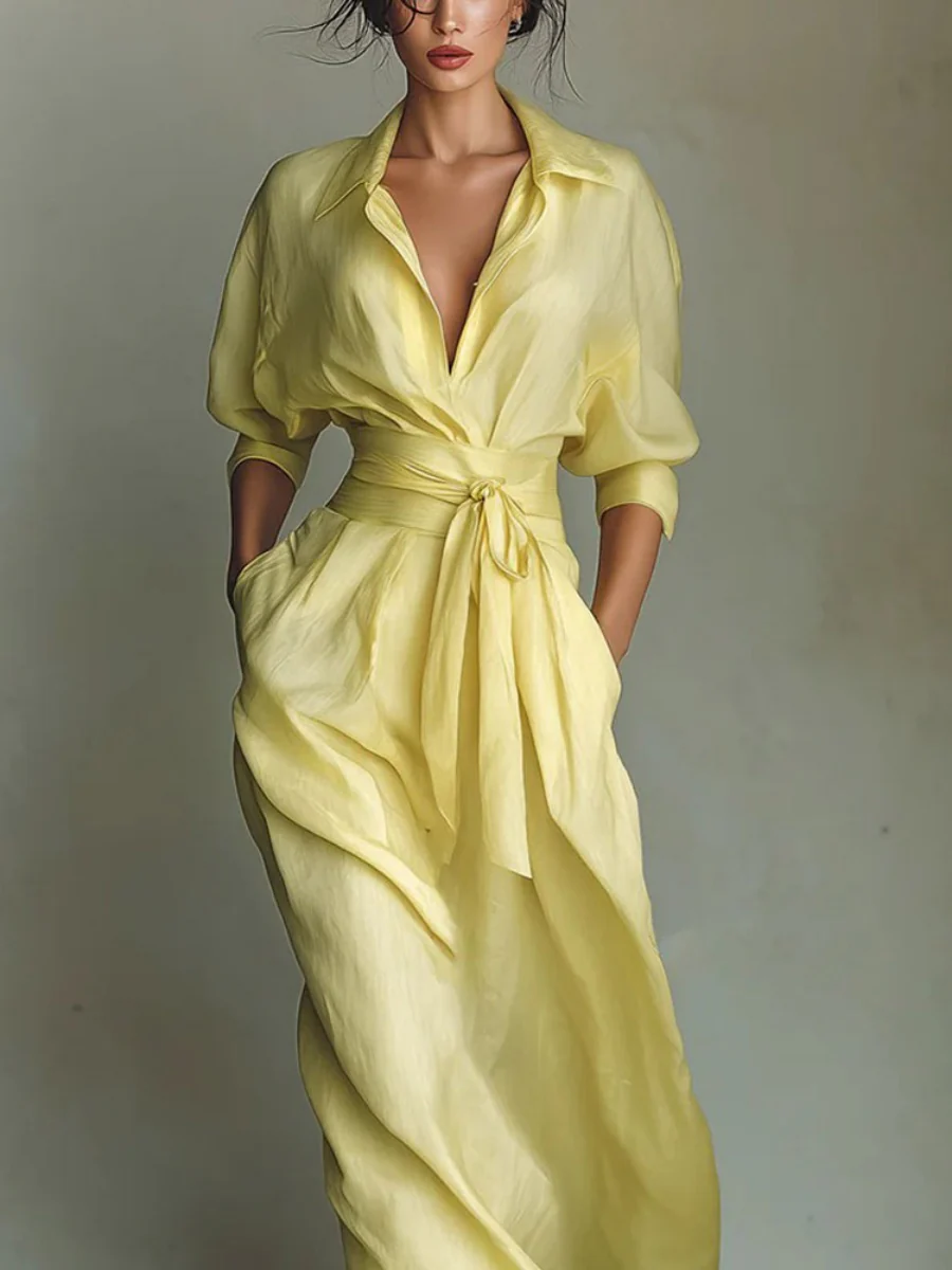 Lace Up Shirt Dress Sun Protection Shirt Maxi Dresses - Image 3