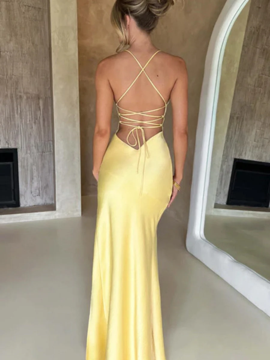 Sexy Halter Top High Slit Slim Fit Satin Parties Cocktail Party Wedding Long Dress - Image 5