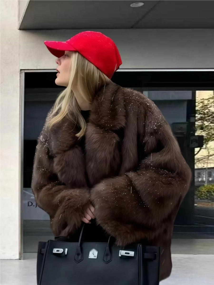Cardigan With Turn-down Collar Faux Fur Dinner Parties Coats - Image 6