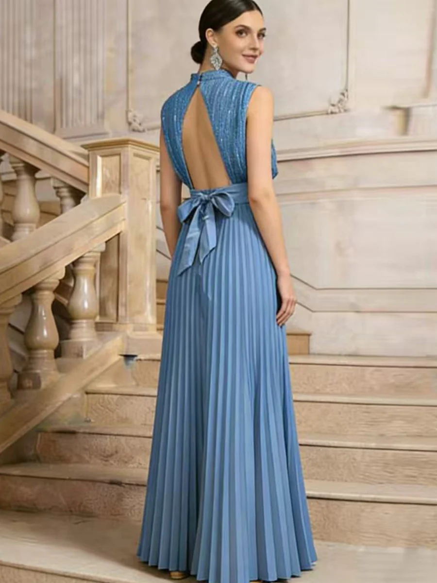 Sequins Crimp Banquet Formal Dress Party Wedding Backless Maxi Dresses - Image 14