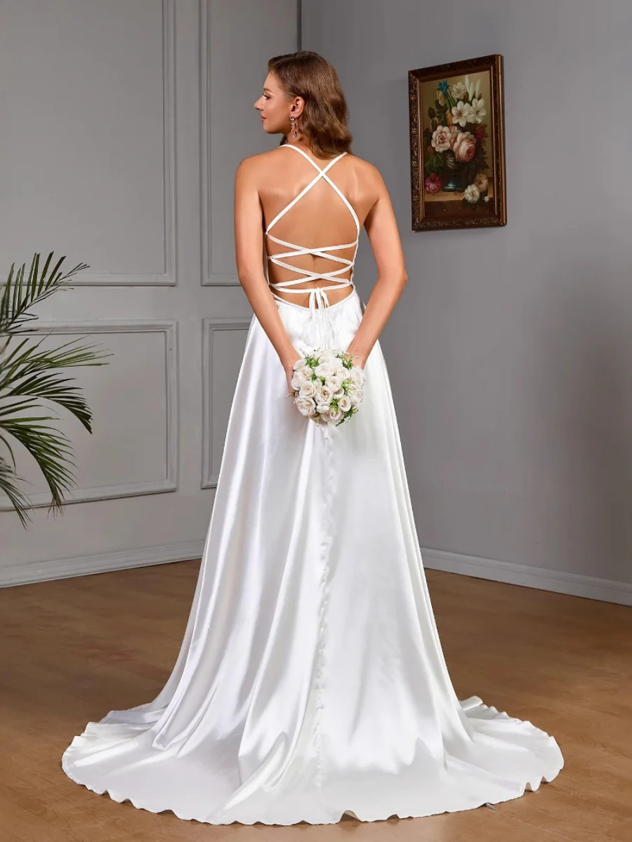 Sleeveless Camisoles White Tube Top Satin Sleeveless Wedding Evening Dress Maxi Dresses - Image 2