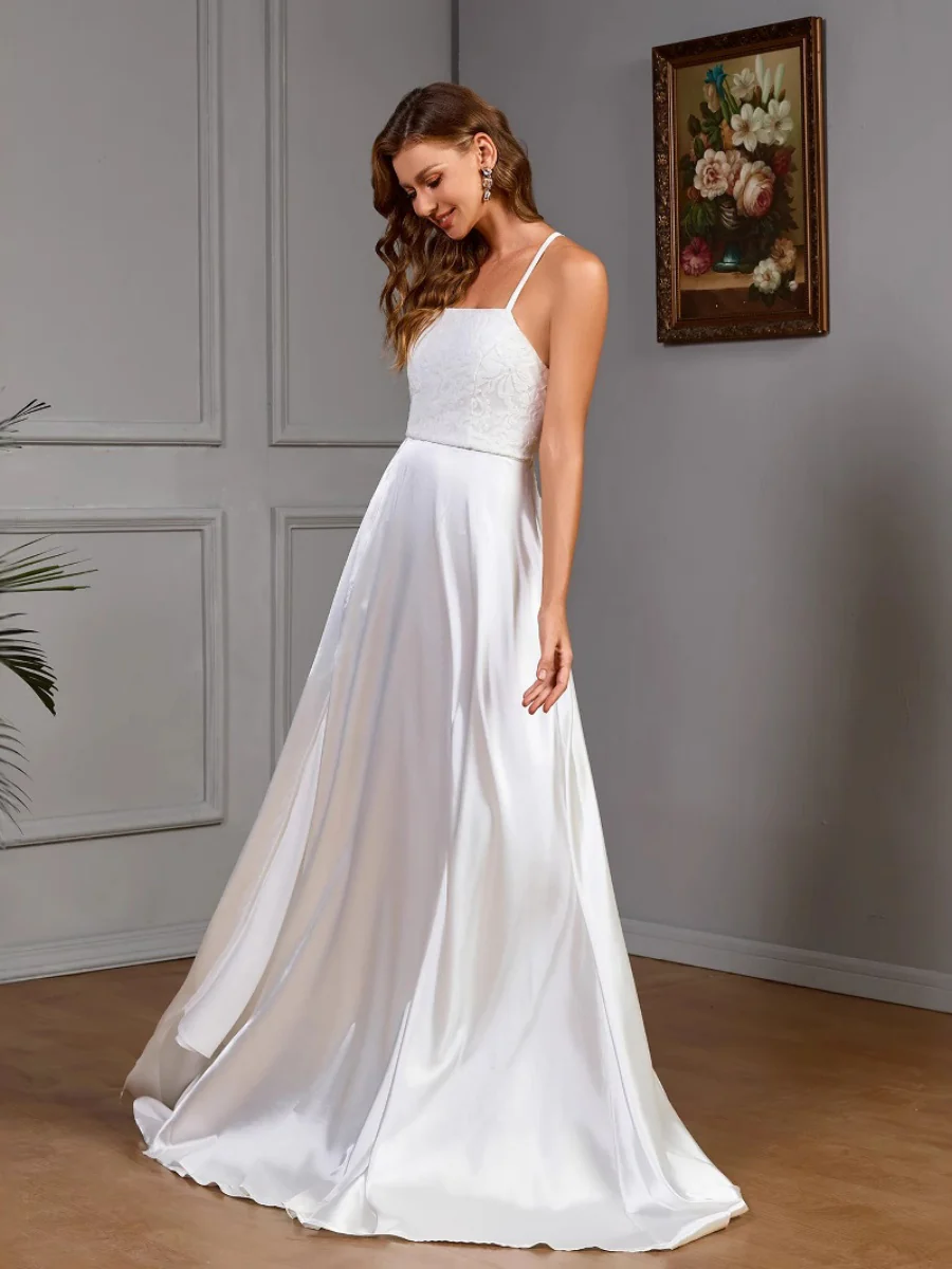 Sleeveless Camisoles White Tube Top Satin Sleeveless Wedding Evening Dress Maxi Dresses - Image 3