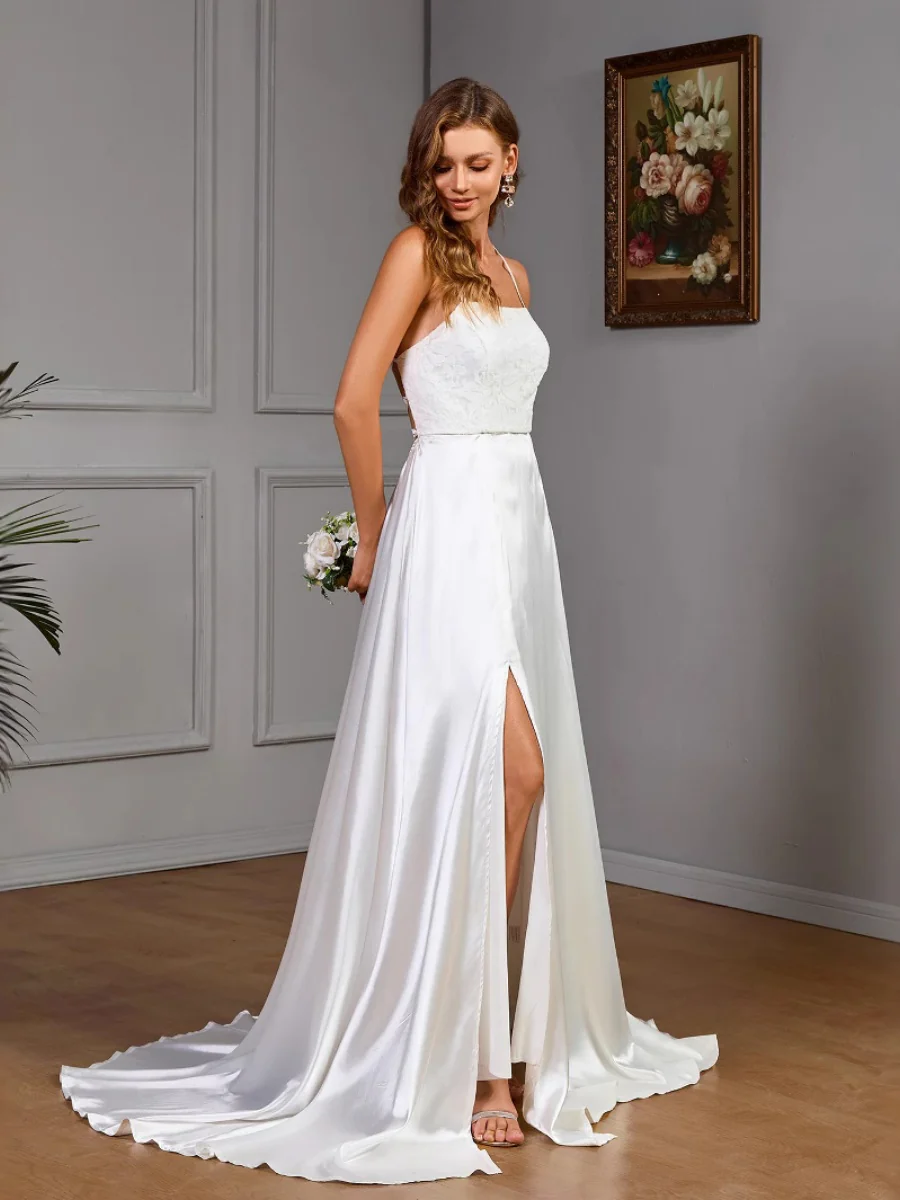 Sleeveless Camisoles White Tube Top Satin Sleeveless Wedding Evening Dress Maxi Dresses - Image 4