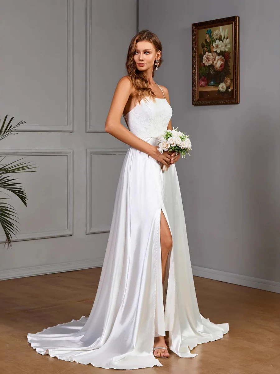 Sleeveless Camisoles White Tube Top Satin Sleeveless Wedding Evening Dress Maxi Dresses - Image 5