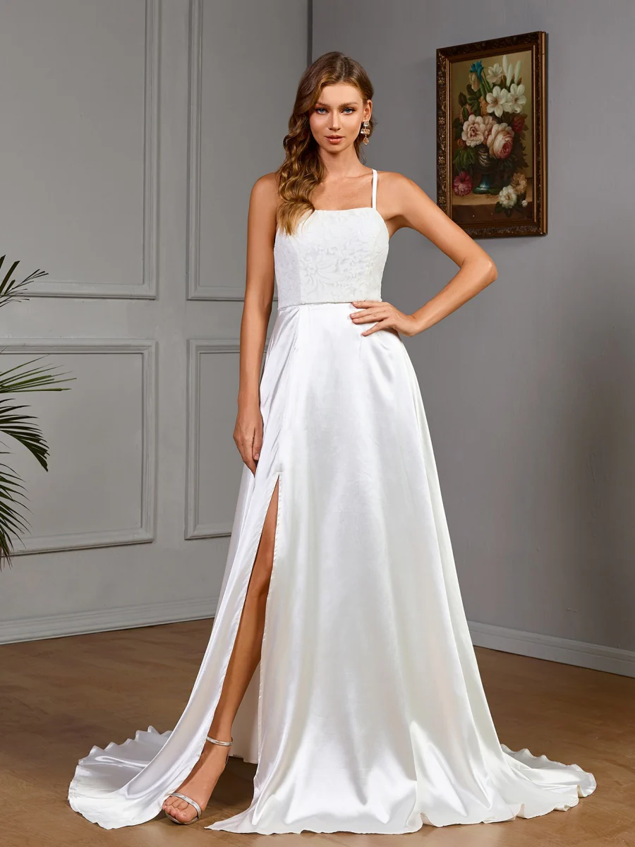 Sleeveless Camisoles White Tube Top Satin Sleeveless Wedding Evening Dress Maxi Dresses - Image 6