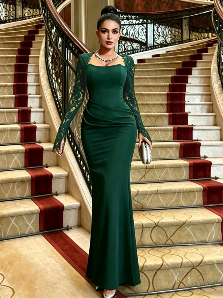 Lace Long Sleeve Wedding Banquet Formal Dress Maxi Dresses - Image 2