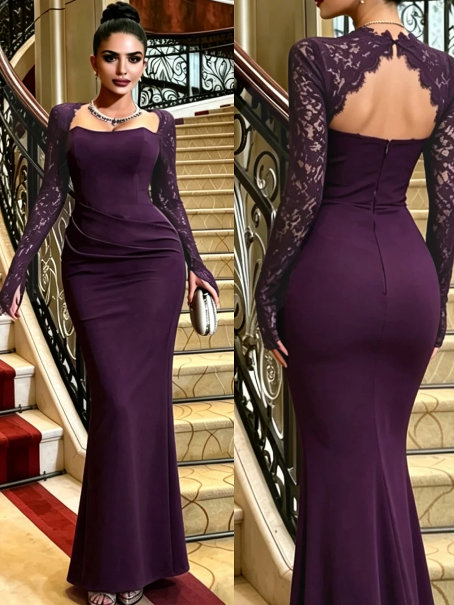 Lace Long Sleeve Wedding Banquet Formal Dress Maxi Dresses - Image 4