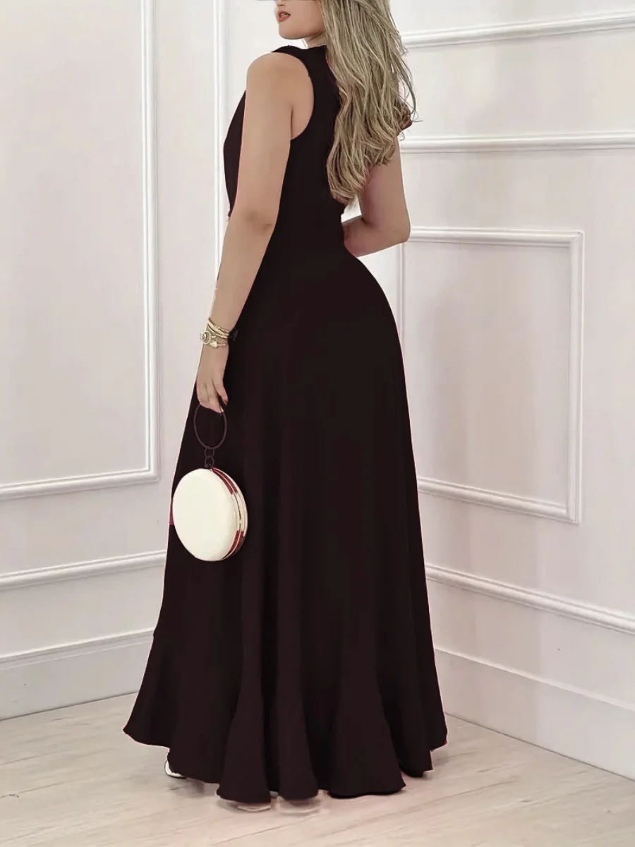 V-neck V-neck Irregular Hem High Waist Slit Temperament Maxi Dresses - Image 2