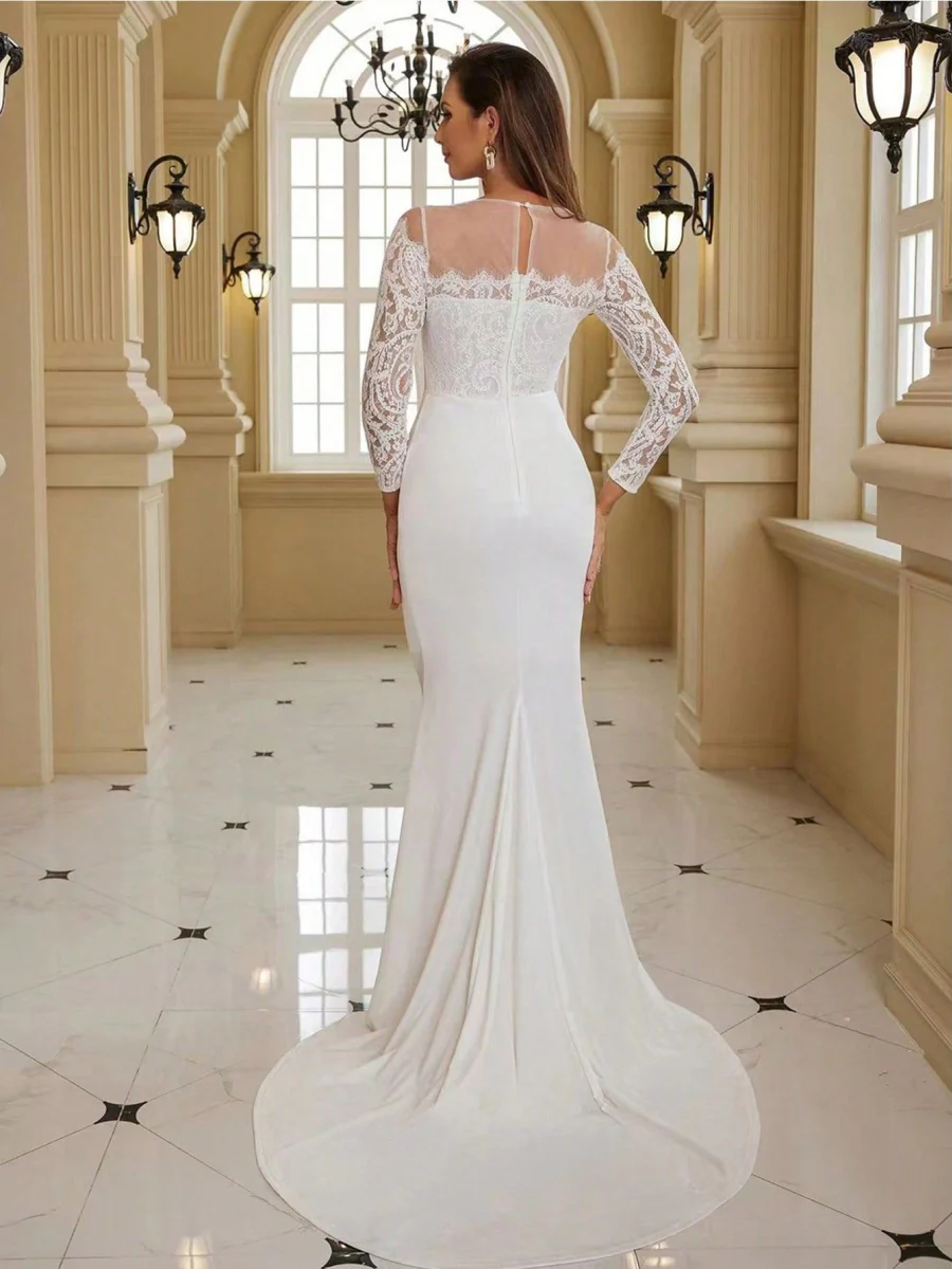 Lace Wedding Dress Trail Formal Dress Maxi Dresses - Image 3
