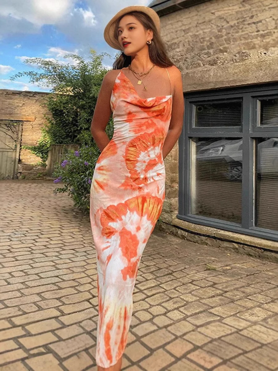 Printed Tie-dye Backless Bandage Maxi Dresses - Image 2