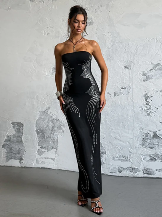Angel Wings Slimming Rhinestone Strapless Long Dress