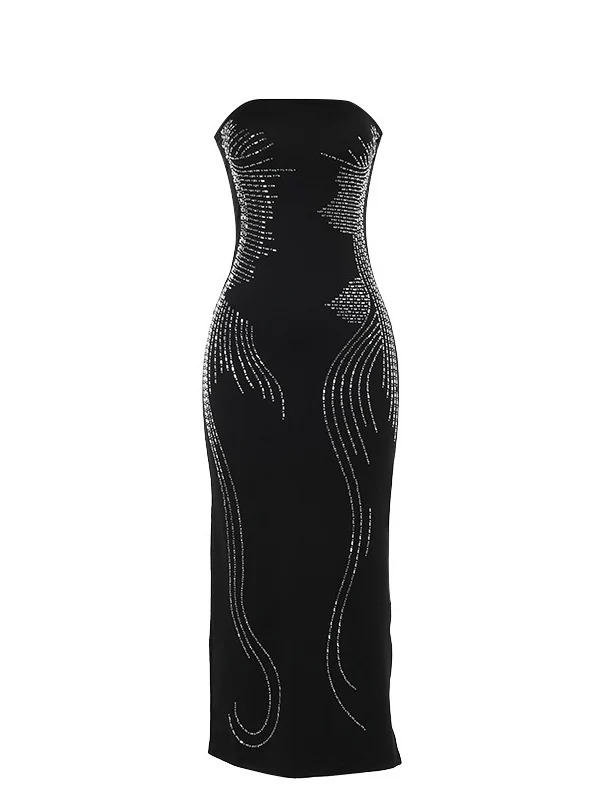 Angel Wings Slimming Rhinestone Strapless Long Dress - Image 10