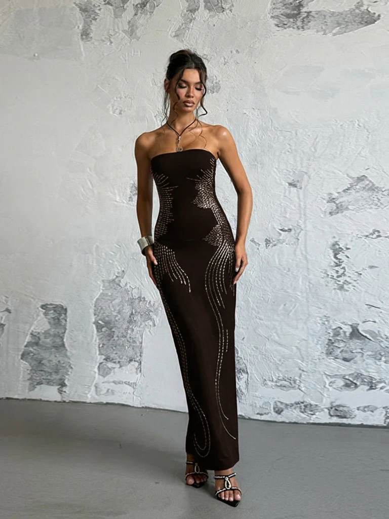 Angel Wings Slimming Rhinestone Strapless Long Dress - Image 12