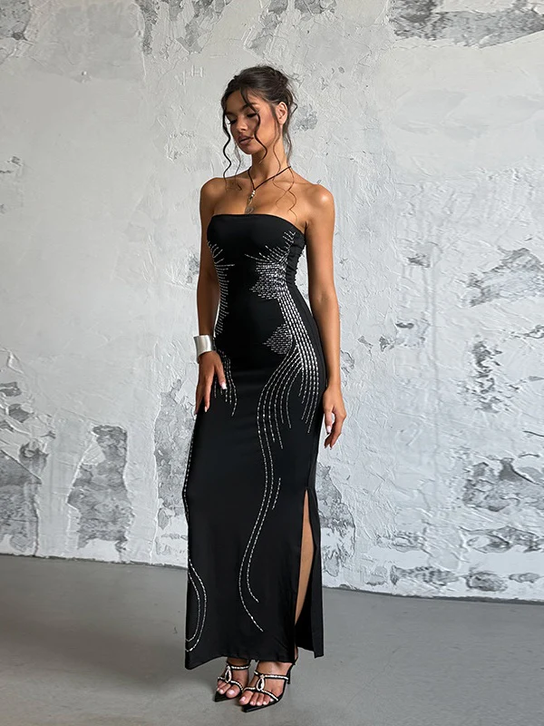 Angel Wings Slimming Rhinestone Strapless Long Dress - Image 3