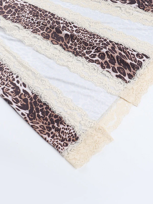 Lace-trimmed Leopard Print Slit Halter Dress - Image 8