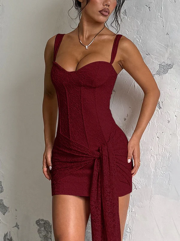 Fishbone Lace Ribbon Sexy Backless Suspender Short Dress - Image 12