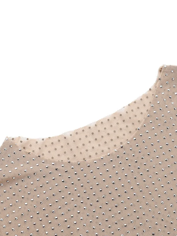 Nude Rhinestone See-through Tight-fitting Long-sleeved Top - Image 8