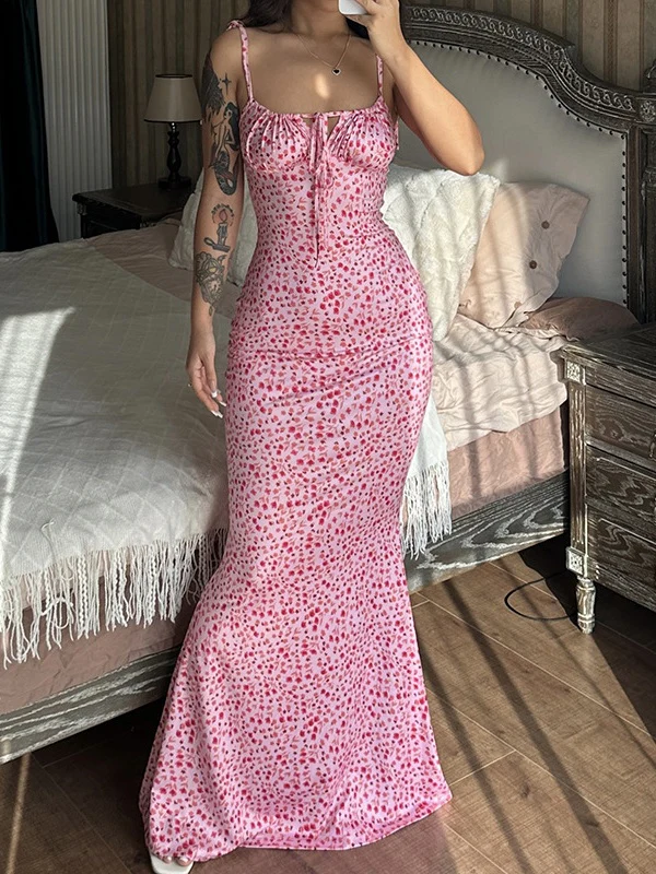 Floral Print Spaghetti Strap Maxi Dress - Image 6