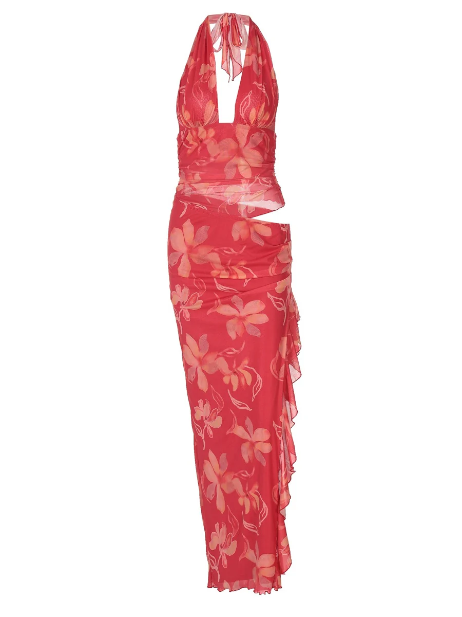 Deep V-neck Strapless Dress With Cropped Waist And Halter Neck - Image 13