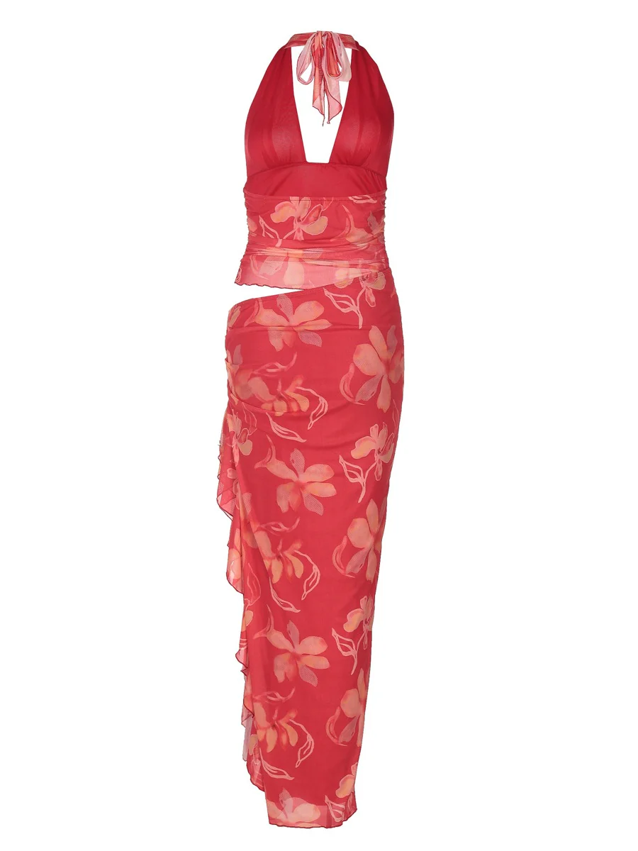 Deep V-neck Strapless Dress With Cropped Waist And Halter Neck - Image 14