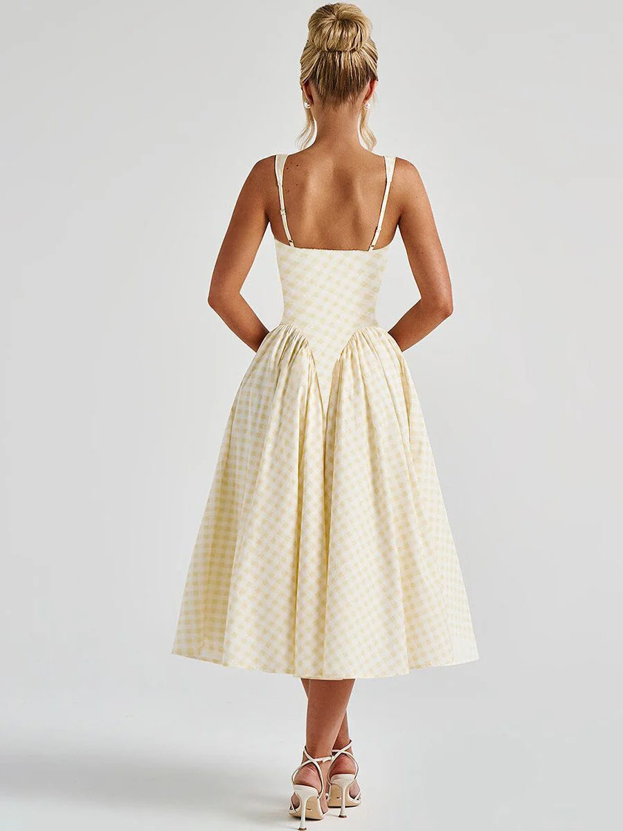 Plaid Print, Fitted Waist, Sexy Backless Halter Maxi Dress - Image 10