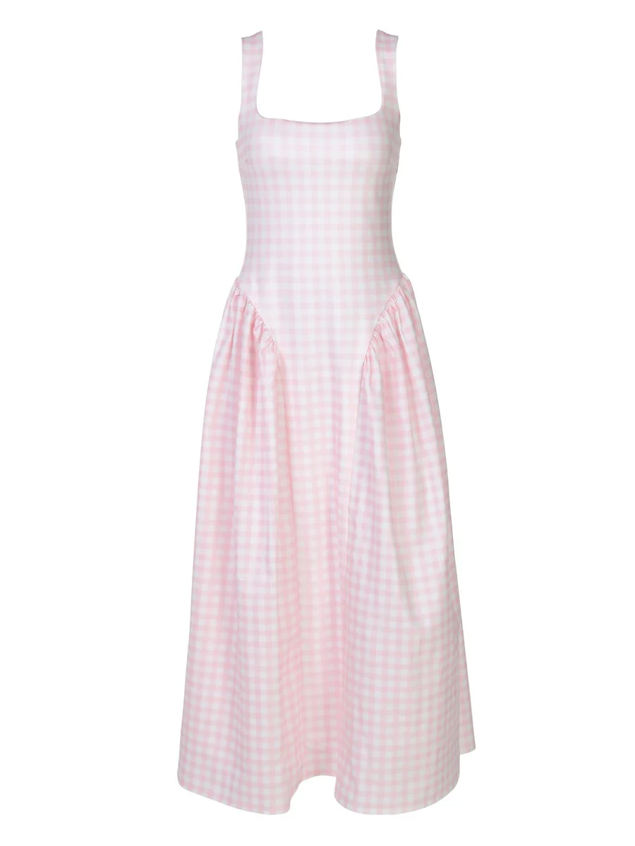 Plaid Print, Fitted Waist, Sexy Backless Halter Maxi Dress - Image 7