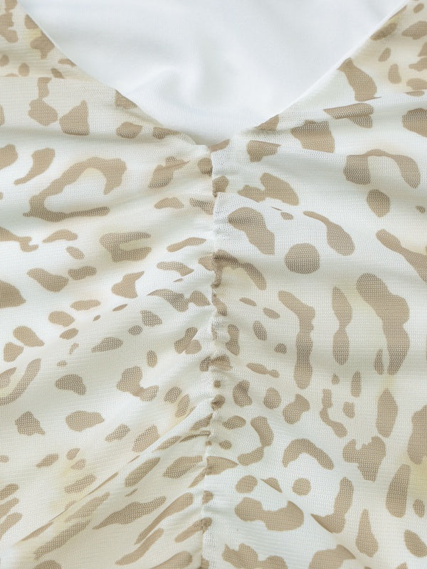 Leopard Print Sexy Deep V Bodycon Halter Neck Short Dress With Ruffled Trim - Image 6