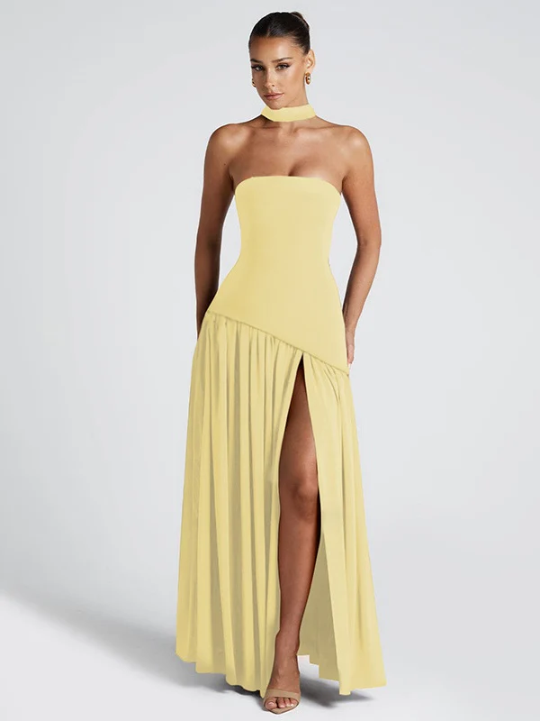 Strapless, Fitted, Solid Color, Open Back, Elegant Long Dress With Ribbons - Image 10