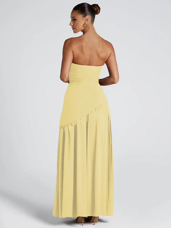 Strapless, Fitted, Solid Color, Open Back, Elegant Long Dress With Ribbons - Image 11