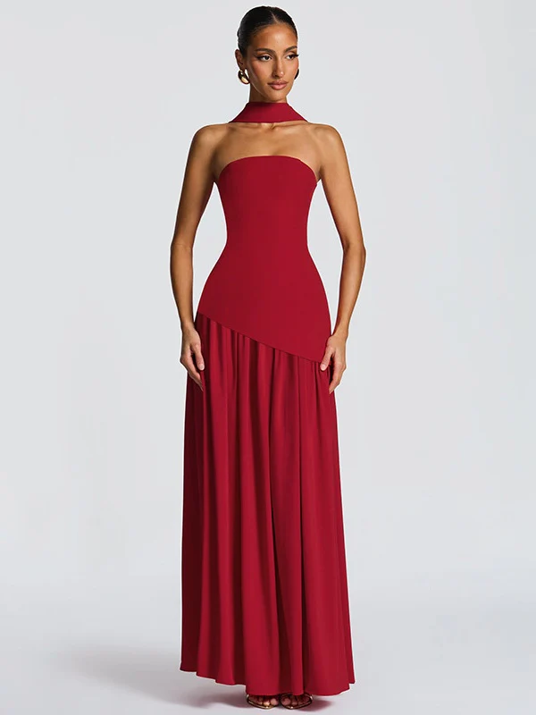 Strapless, Fitted, Solid Color, Open Back, Elegant Long Dress With Ribbons - Image 23