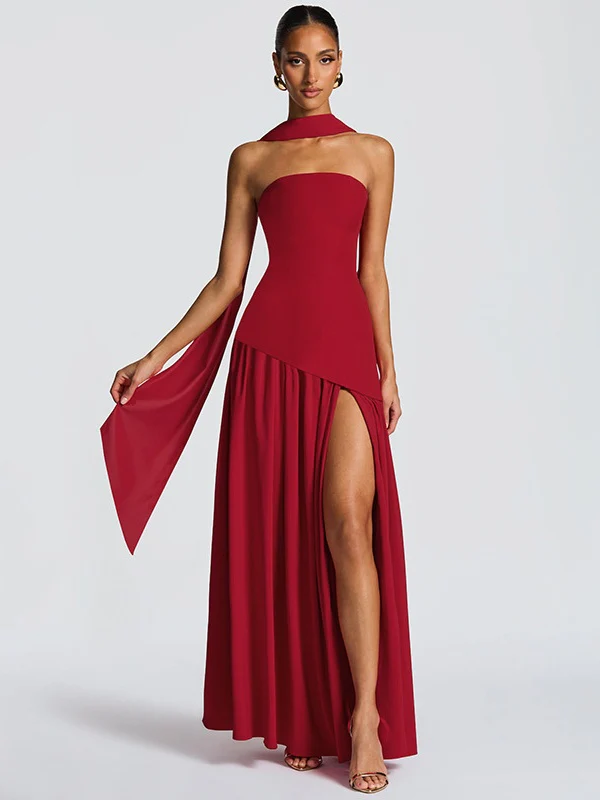 Strapless, Fitted, Solid Color, Open Back, Elegant Long Dress With Ribbons - Image 24