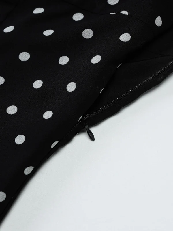 Polka Dot Print Fitted Waist Strapless Halter Neck Short Dress - Image 13