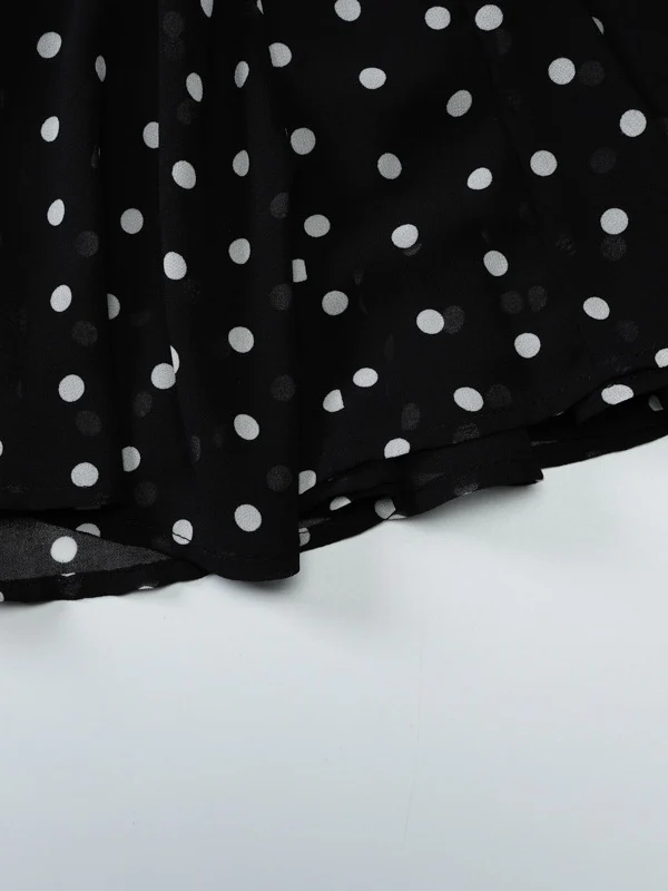 Polka Dot Print Fitted Waist Strapless Halter Neck Short Dress - Image 14