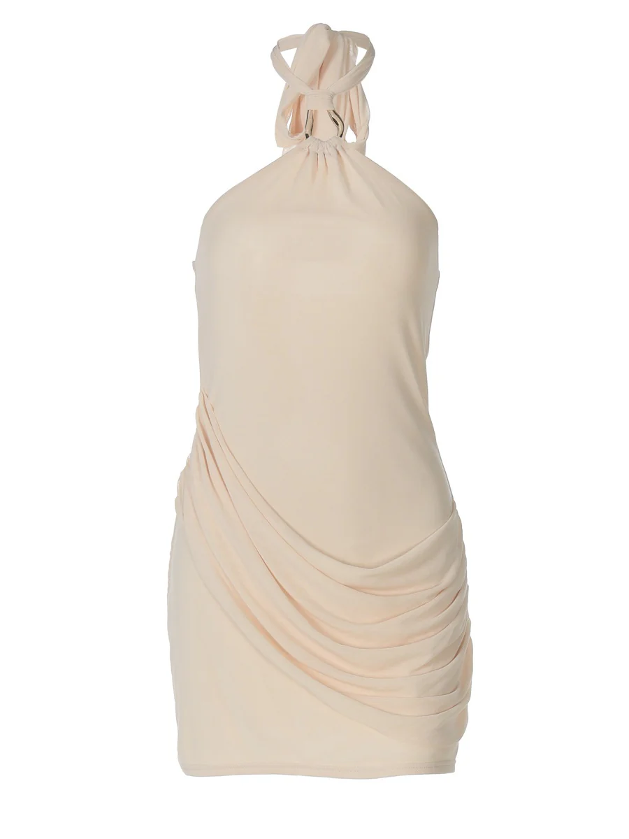 Patchwork Mesh Bodycon Halter Neck Short Dress - Image 11