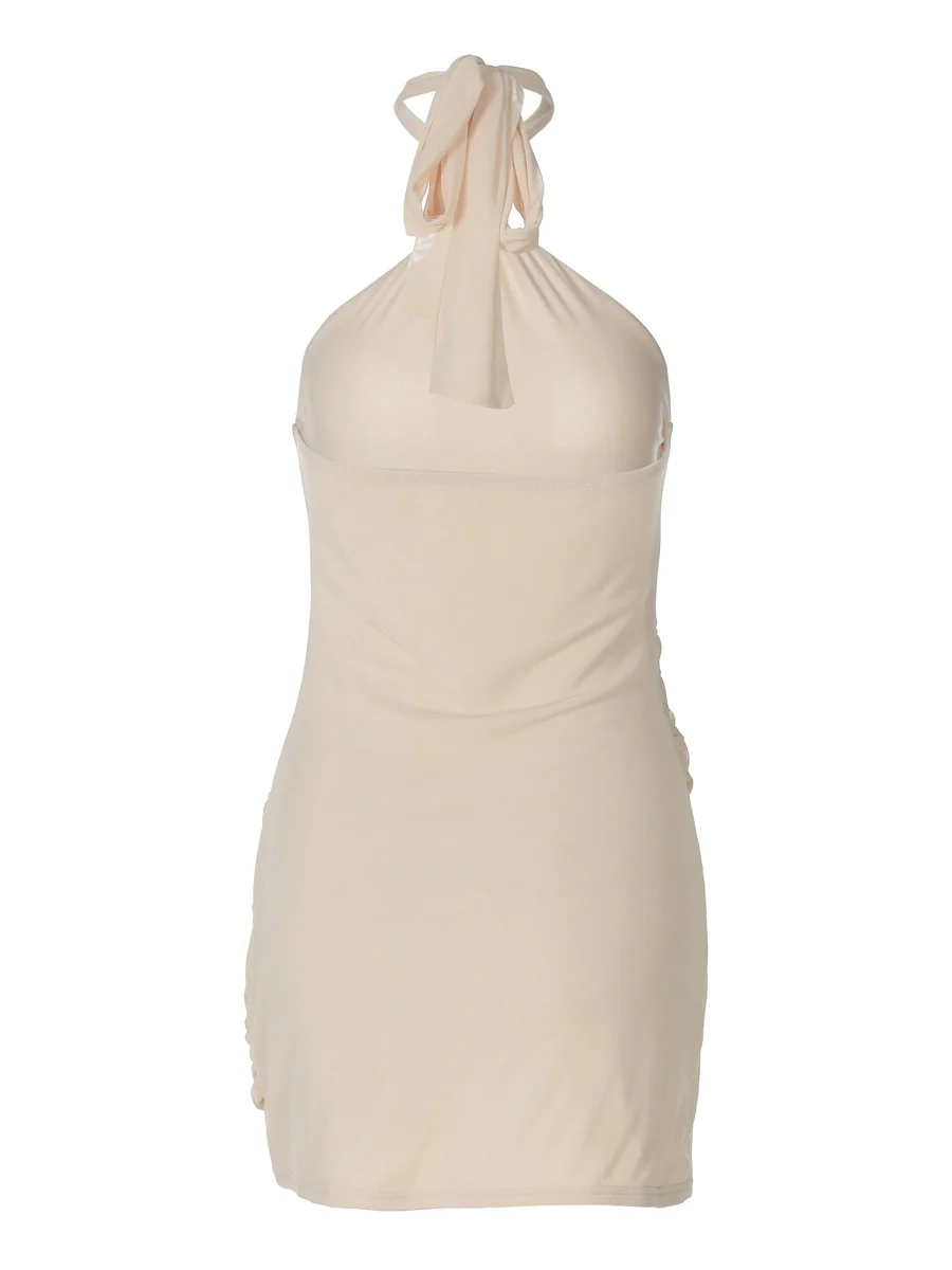 Patchwork Mesh Bodycon Halter Neck Short Dress - Image 12