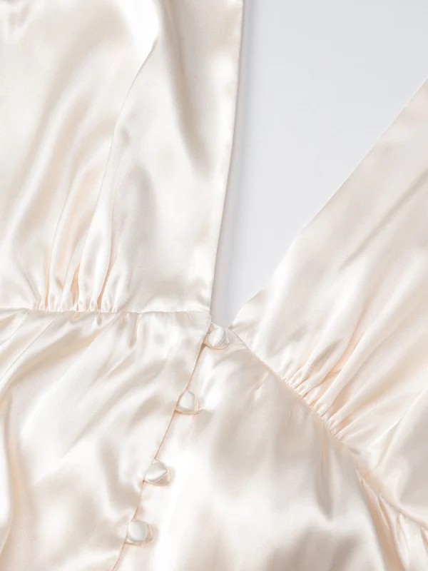 Deep V-neck Backless Fitted Satin Halter Neck Short Dress - Image 9