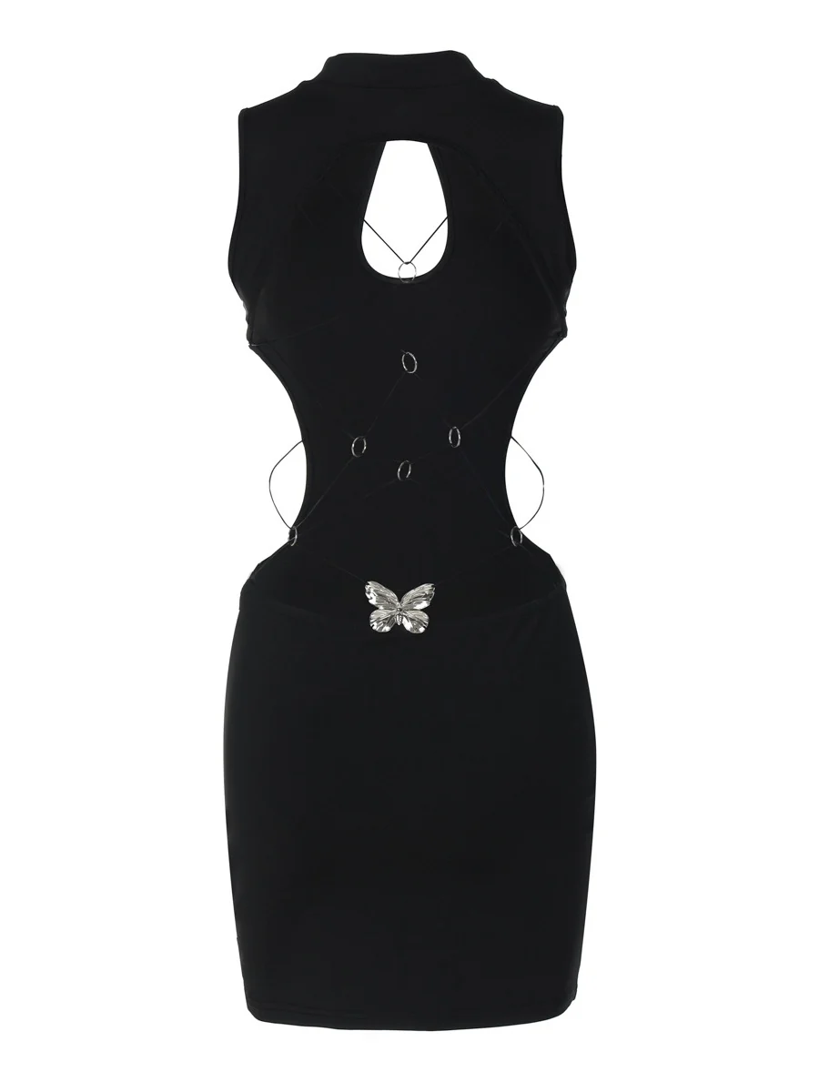 Hollowed-out Backless Design With Butterfly Metal Embellishments Mini&Short Dresses - Image 15