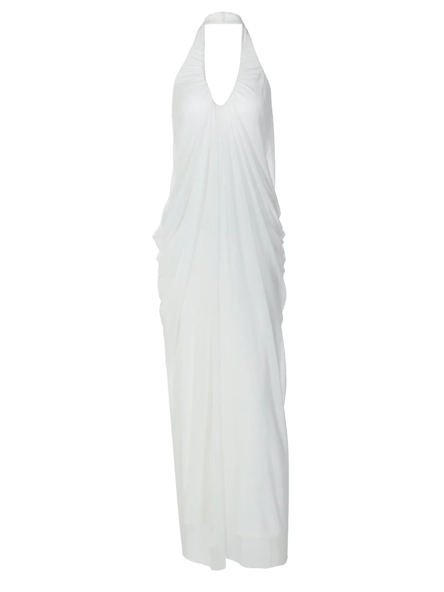 Loose-fitting, Backless, Sleeveless, V-neck, Pleated Halter-neck Mesh Long Dress - Image 10