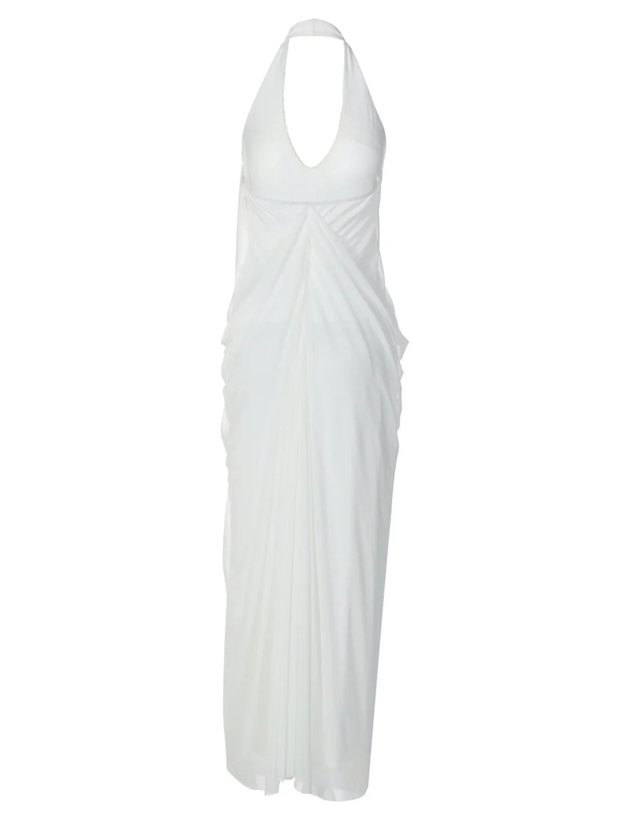 Loose-fitting, Backless, Sleeveless, V-neck, Pleated Halter-neck Mesh Long Dress - Image 11