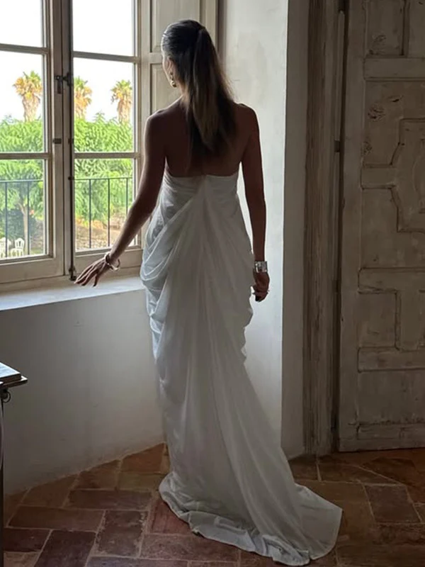 Loose-fitting, Backless, Sleeveless, V-neck, Pleated Halter-neck Mesh Long Dress - Image 2